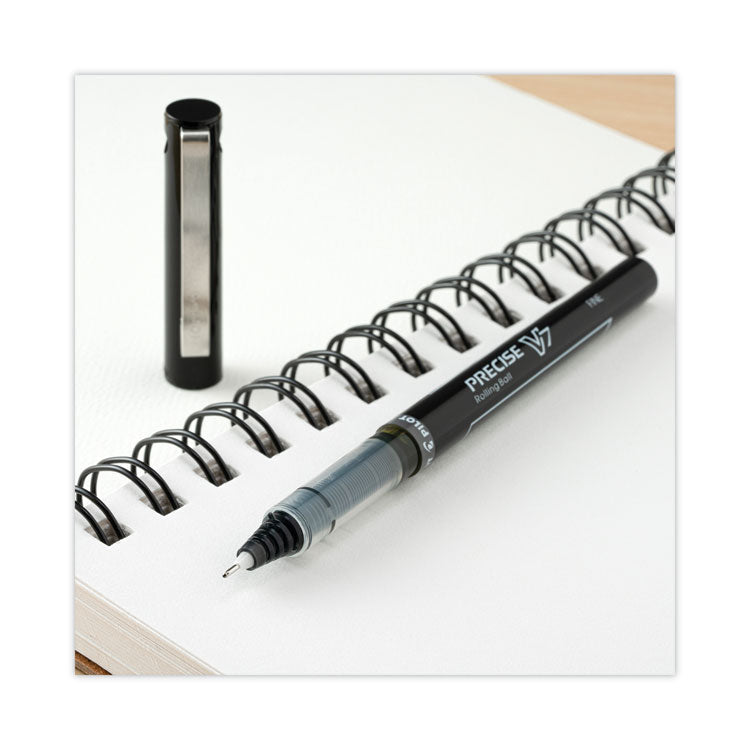 Precise V7 Rollerball Pen, Stick, Fine 0.7 mm, Black Ink, Black/Clear Barrel, Dozen