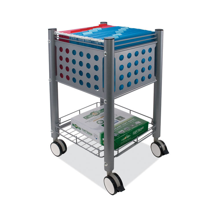 Sidekick File Cart, Metal, 1 Shelf, 1 Bin, 13.75" x 15.5" x 26.25", Matte Gray