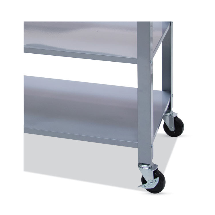Countertop Serving Cart, Wood, 3 Shelves, 3 Drawers, 35.5" x 19.75" x 34.25", Oak/Gray