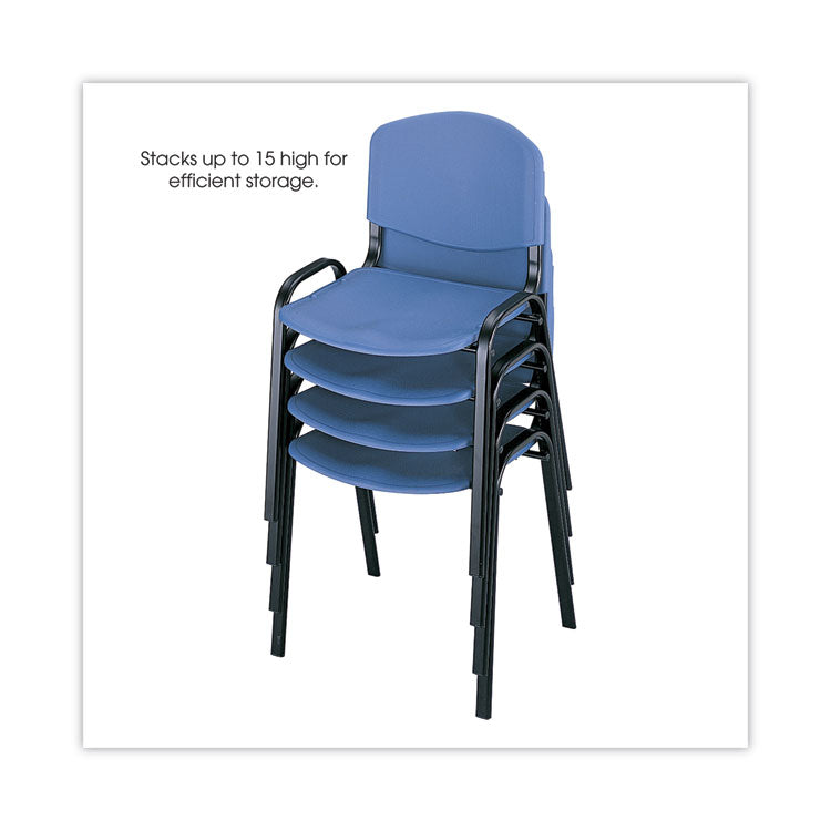 Stacking Chair, Supports Up to 250 lb, 18" Seat Height, Blue Seat, Blue Back, Black Base, 4/Carton
