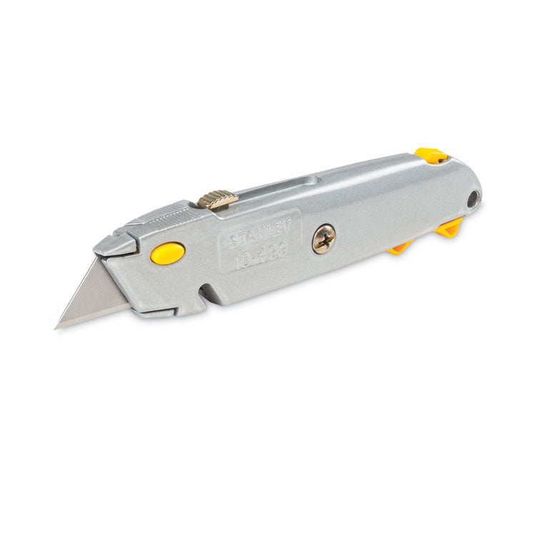 Quick-Change Utility Knife with Twine Cutter and (3) Retractable Blades, 6" Metal Handle, Gray, 6/Box