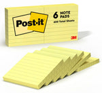 Post-it Notes, 3" x 3", Canary Collection, Lined, 100 Sheet/Pad, 6 Pads/Pack (630-6PK)