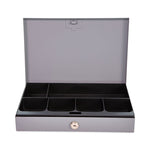 Heavy Duty Low Profile Cash Box, 6 Compartments, 11.5 x 8.2 x 2.2, Gray