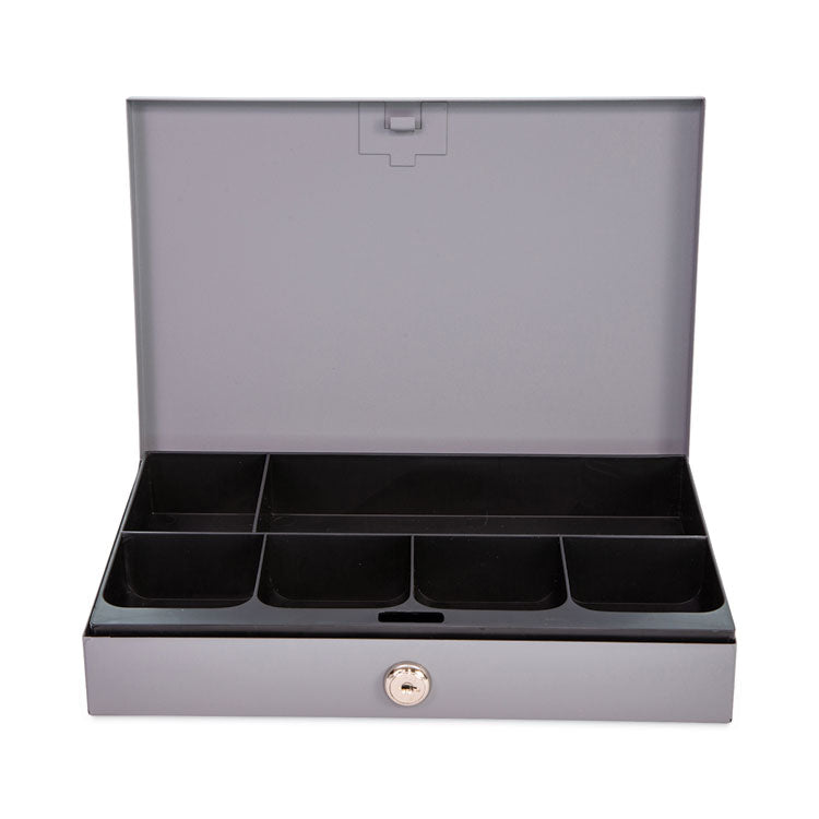 Heavy Duty Low Profile Cash Box, 6 Compartments, 11.5 x 8.2 x 2.2, Gray