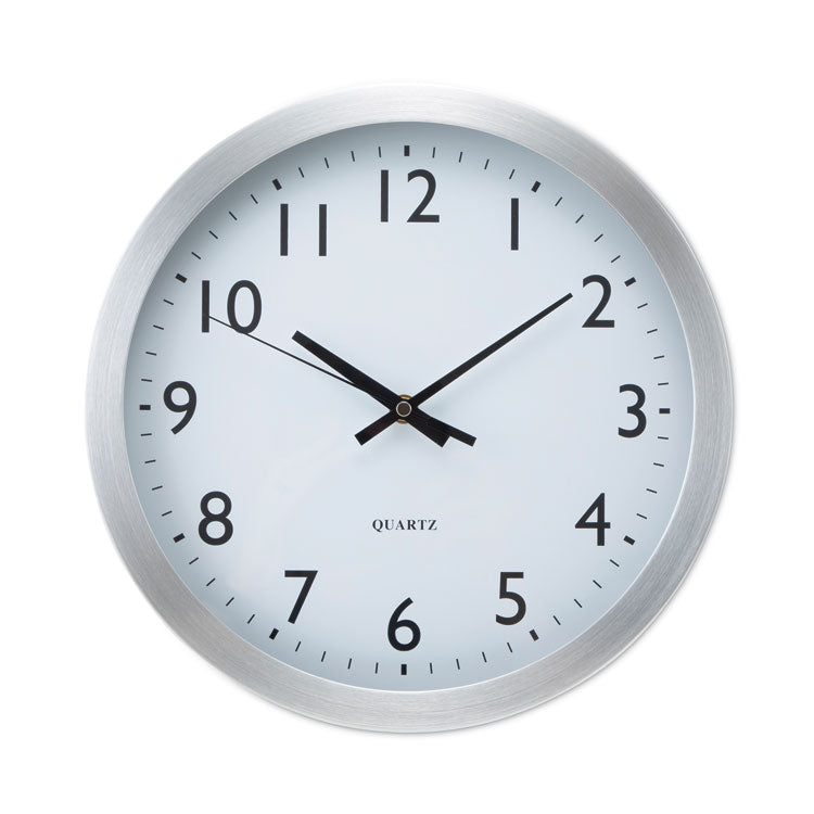 Brushed Aluminum Wall Clock, 12" Overall Diameter, Silver Case, 1 Aa (sold Separately)