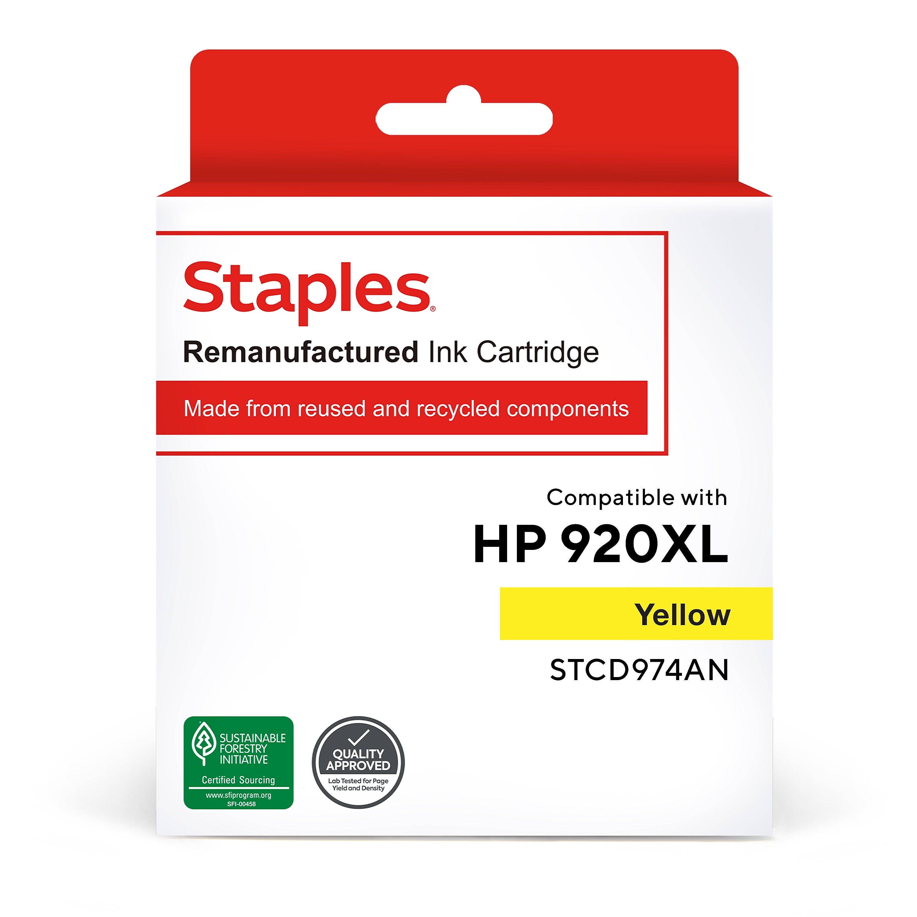 Staples Remanufactured Yellow High Yield Ink Cartridge Replacement for HP 920XL (TRCD974AN/STCD974AN)