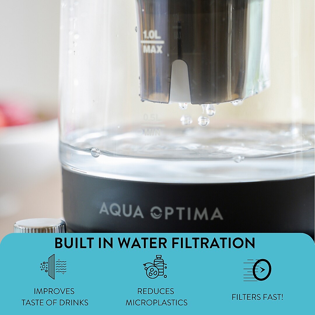 Aqua Optima KT3000 Glass Electric Kettle with Water Filter, 7-Cups, Black