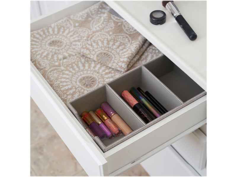 Household Essentials 3-Compartment Cardboard/Poly Linen/Nonwoven PP Drawer Organizer, Gray (727-1)