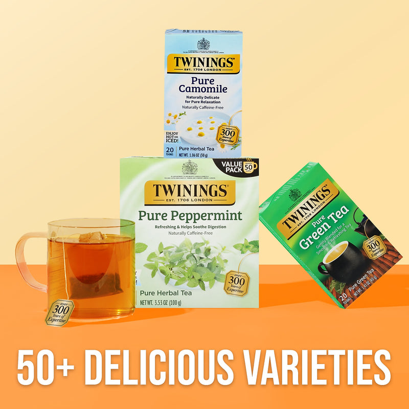 Twinings Decaf Pure Peppermint Herbal Tea Bags, 3.53 oz., 50/Box (TNA53650)