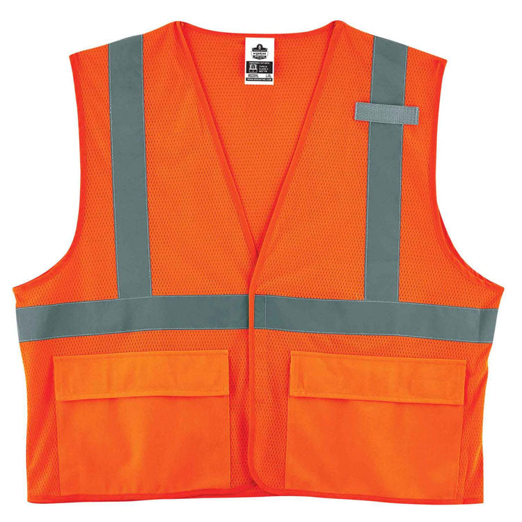GloWear 8220HL Class 2 Standard Mesh Hook and Loop Vest, Polyester, Large/X-Large, Orange
