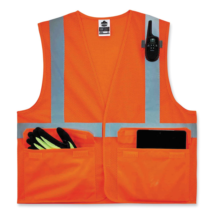 GloWear 8220HL Class 2 Standard Mesh Hook and Loop Vest, Polyester, Large/X-Large, Orange
