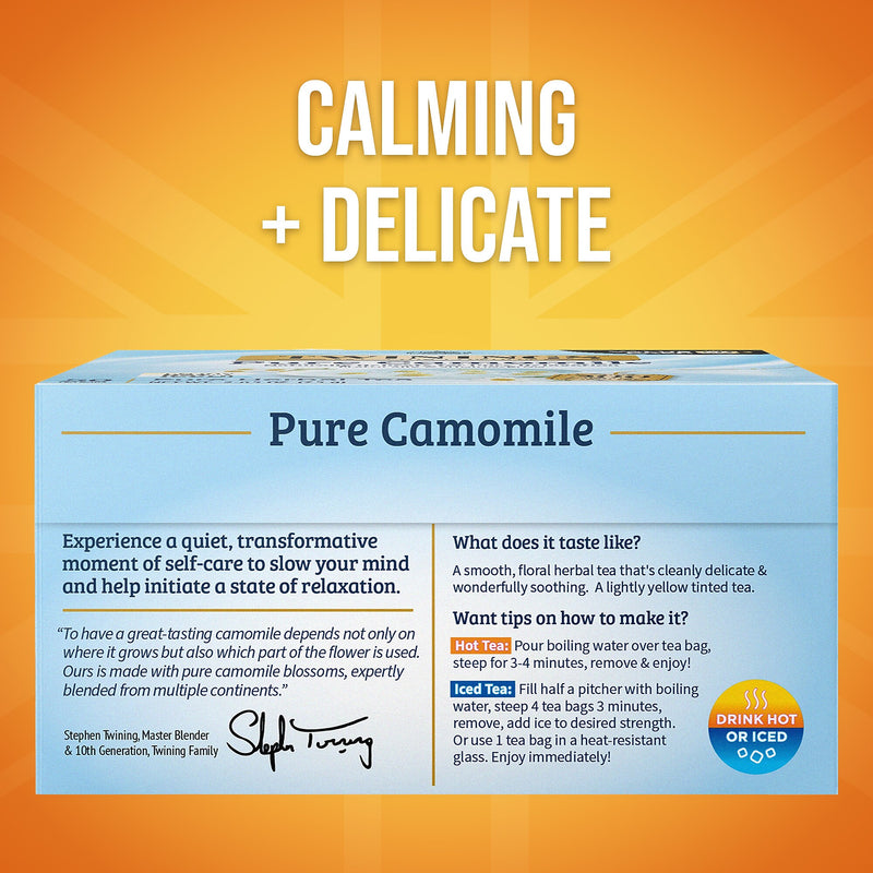 Twinings Pure Camomile Herbal Caffeine FreeTea Bags, 2.65 oz., 50/Box (TNA53651)