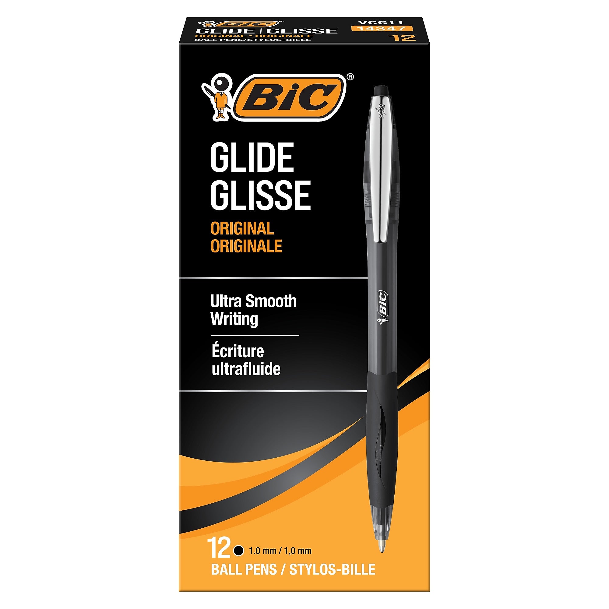 BIC Glide Retractable Ballpoint Pen, Medium Point, 1.0mm, Black Ink, Dozen (14347/VCG11BK)