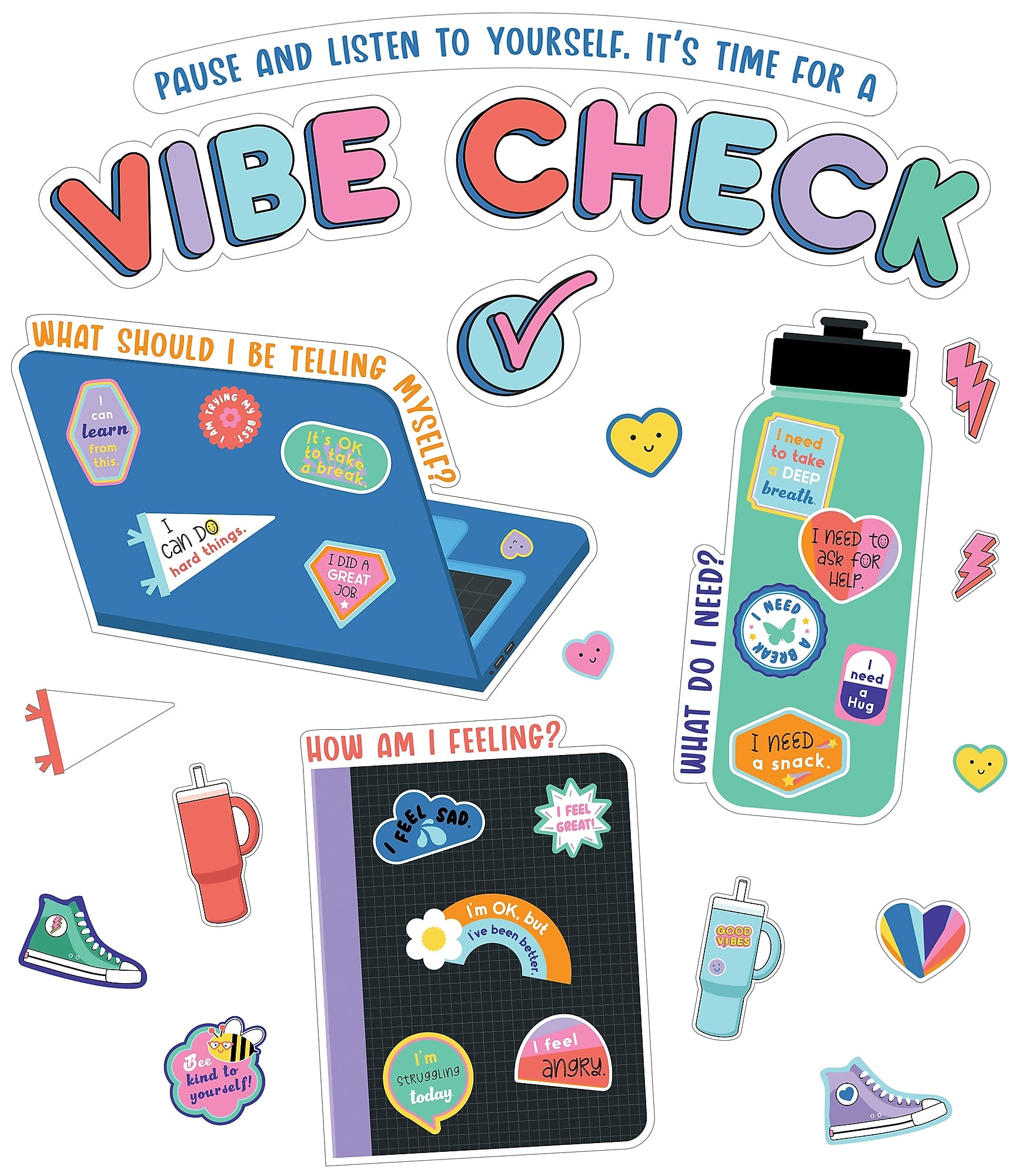 Carson Dellosa Education We Stick Together Vibe Check Bulletin Board Set, 51 Pieces (CDP110584)