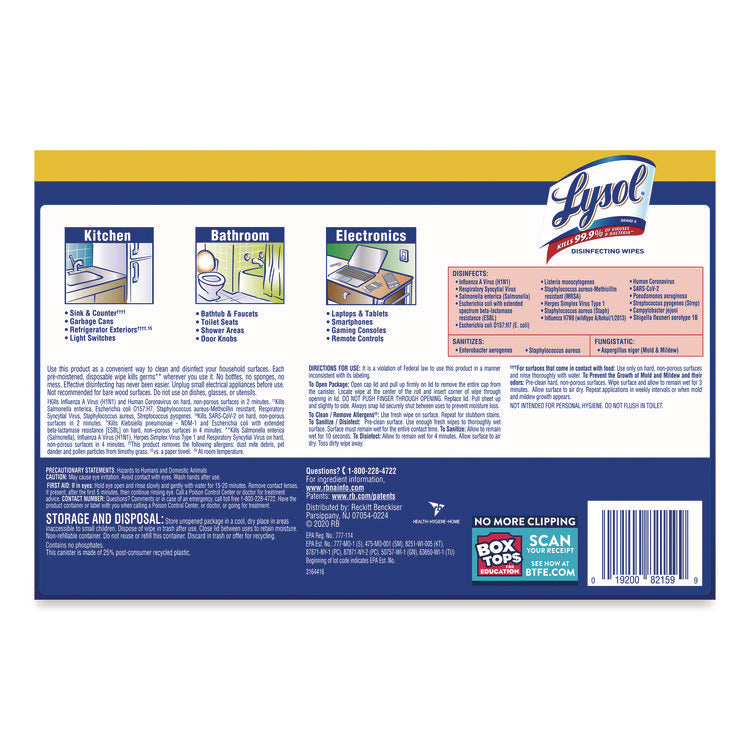 Disinfecting Wipes, 1-Ply, 7 x 7.25, Lemon and Lime Blossom, White, 35 Wipes/Canister, 3 Canisters/Pack, 4 Packs/Carton