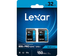 Lexar High-Performance 800x PRO BLUE Series 32GB SDHC Memory Card, Class 10, UHS-I, V10, 2/Pack (LSD0800P032G-B2NNU)