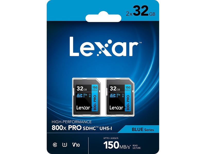 Lexar High-Performance 800x PRO BLUE Series 32GB SDHC Memory Card, Class 10, UHS-I, V10, 2/Pack (LSD0800P032G-B2NNU)