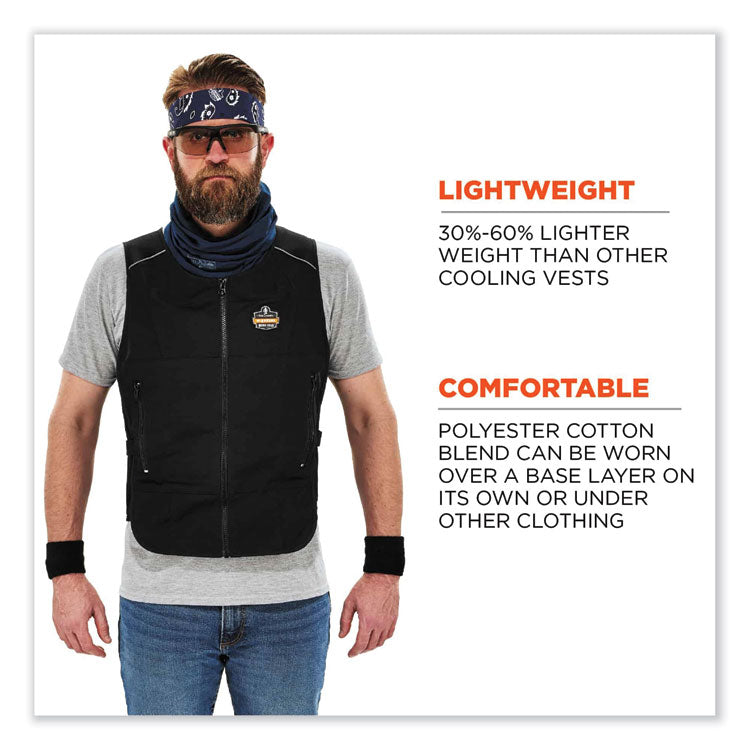 Chill-Its 6260 Lightweight Phase Change Cooling Vest with Packs, Cotton/Polyester, Small/Medium, Black