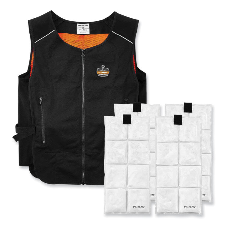 Chill-Its 6260 Lightweight Phase Change Cooling Vest with Packs, Cotton/Polyester, Large/X-Large, Black