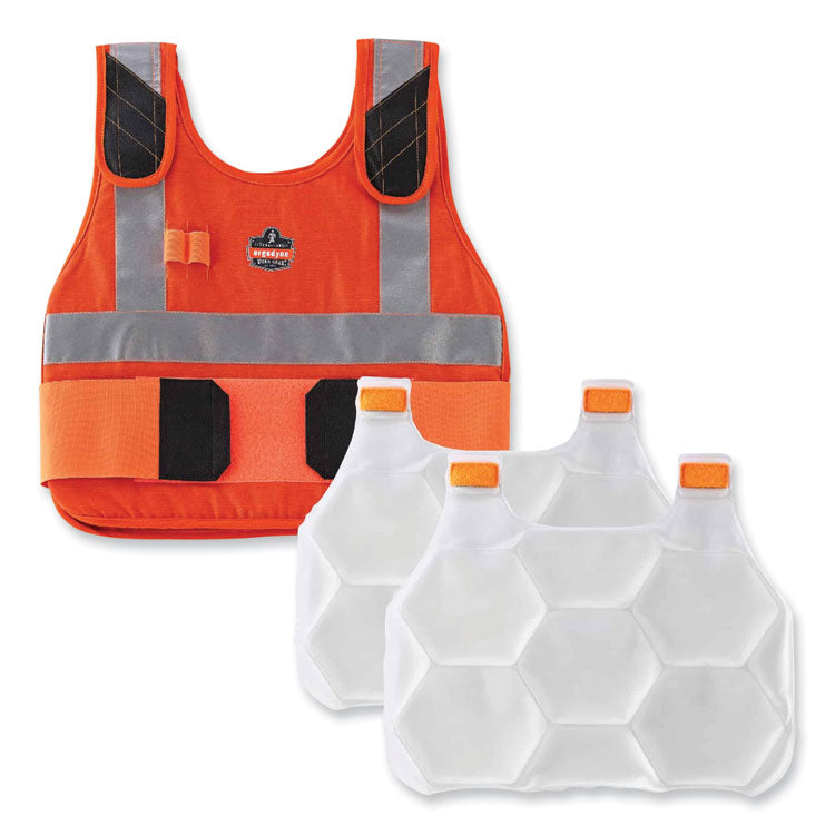 Chill-Its 6215 Premium FR Phase Change Cooling Vest with Packs, Modacrylic Cotton, Large/X-Large, Orange