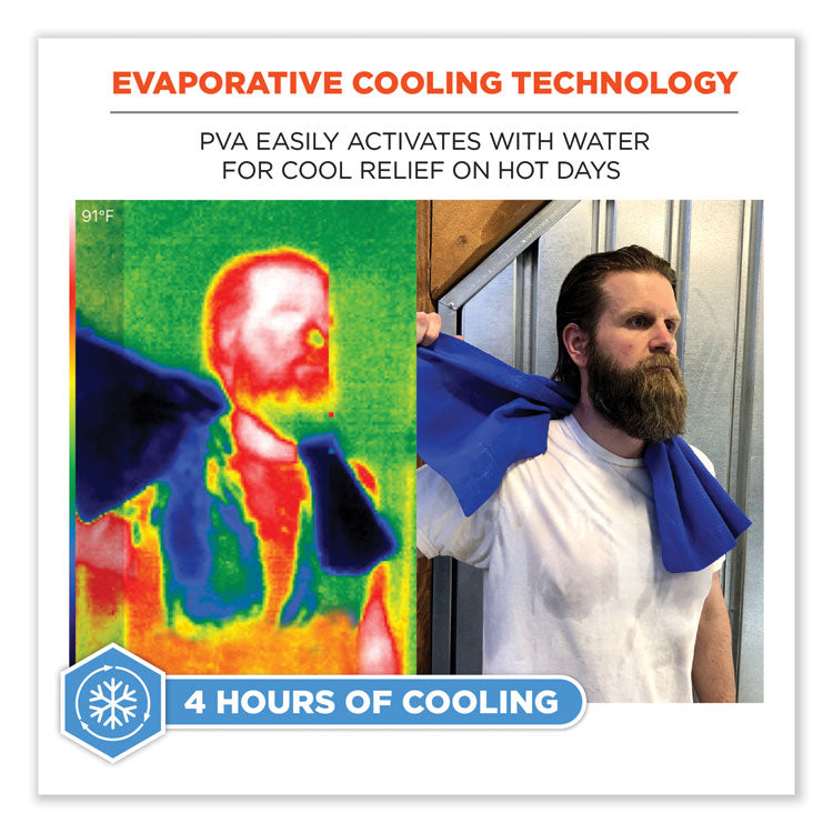 Chill-Its 6602 Evaporative PVA Cooling Towel, 29.5 x 13, One Size Fits Most, PVA, Blue, 50/Pack