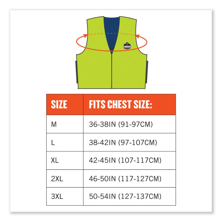Chill-Its 6665 Embedded Polymer Cooling Vest with Zipper, Nylon/Polymer, X-Large, Lime