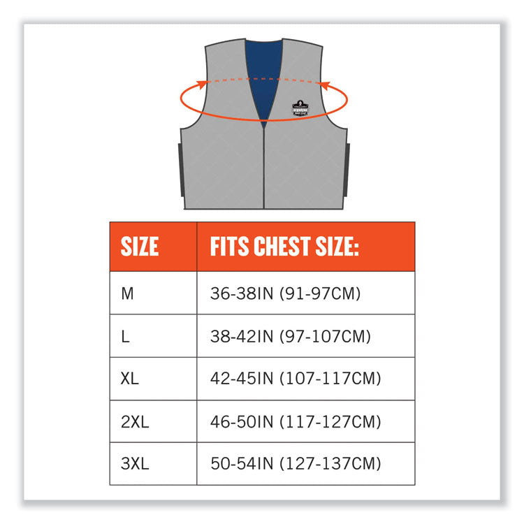 Chill-Its 6665 Embedded Polymer Cooling Vest with Zipper, Nylon/Polymer, Medium, Gray