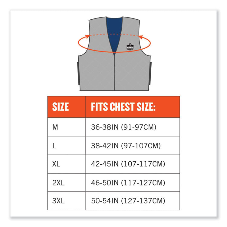 Chill-Its 6665 Embedded Polymer Cooling Vest with Zipper, Nylon/Polymer, X-Large, Gray