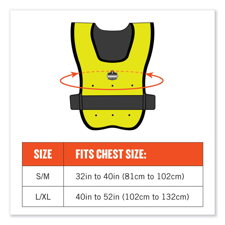 Chill-Its 6687 Economy Dry Evaporative Cooling Elastic Waist Vest, Nylon, Large/X-Large, Lime