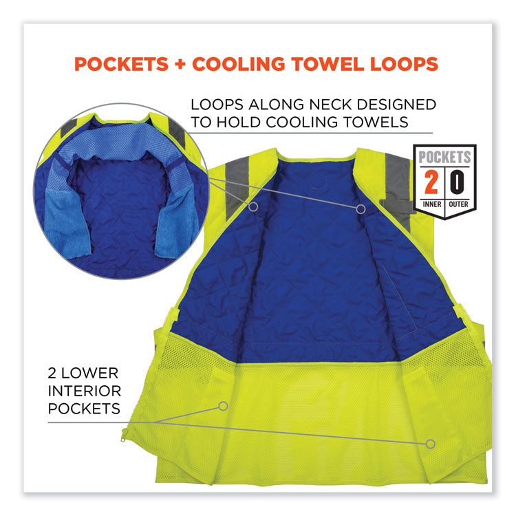 Chill-Its 6668 Class 2 Hi-Vis Safety Cooling Vest, Polymer, Medium, Lime