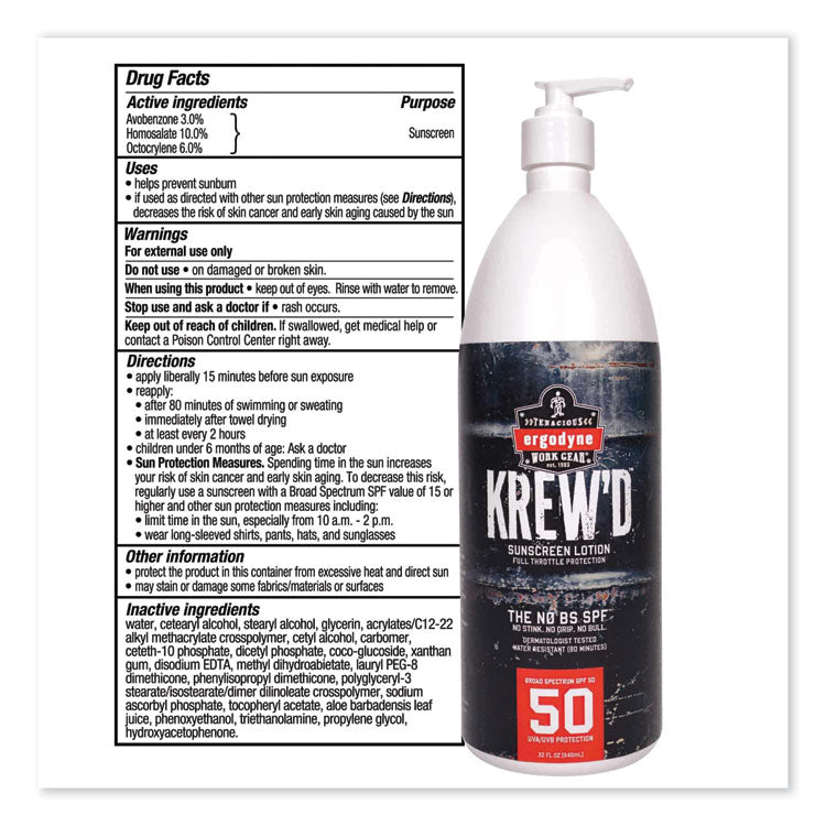Krewd 6355 SPF 50 Sunscreen Lotion, 32 oz Pump Bottle