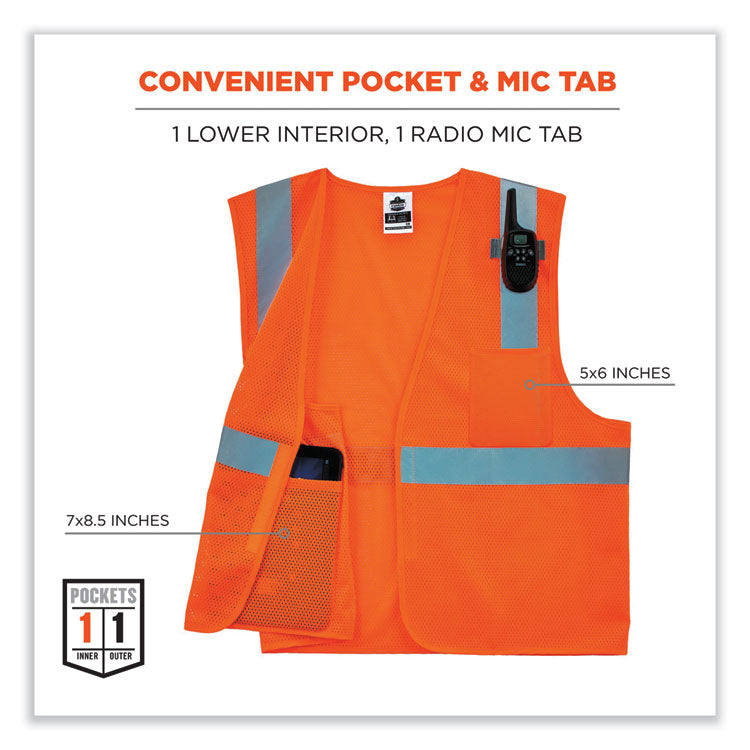 GloWear 8210HL Class 2 Economy Mesh Hook and Loop Vest, Polyester, Small/Medium, Orange