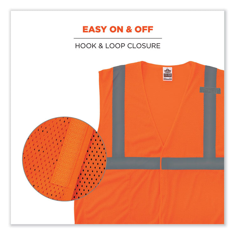 GloWear 8210HL Class 2 Economy Mesh Hook and Loop Vest, Polyester, X-Small, Orange