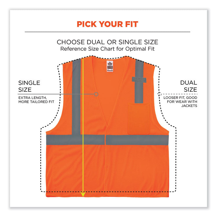 GloWear 8210HL Class 2 Economy Mesh Hook and Loop Vest, Polyester, Small/Medium, Orange