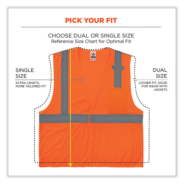GloWear 8210HL Class 2 Economy Mesh Hook and Loop Vest, Polyester, Large/X-Large, Orange
