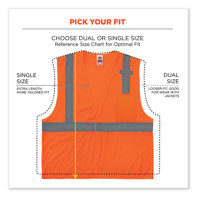 GloWear 8210HL Class 2 Economy Mesh Hook and Loop Vest, Polyester, 2X-Large/3X-Large, Orange