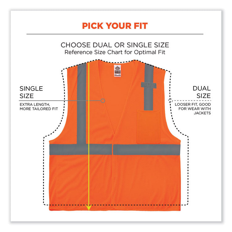 GloWear 8210HL Class 2 Economy Mesh Hook and Loop Vest, Polyester, 4X-Large/5X-Large, Orange