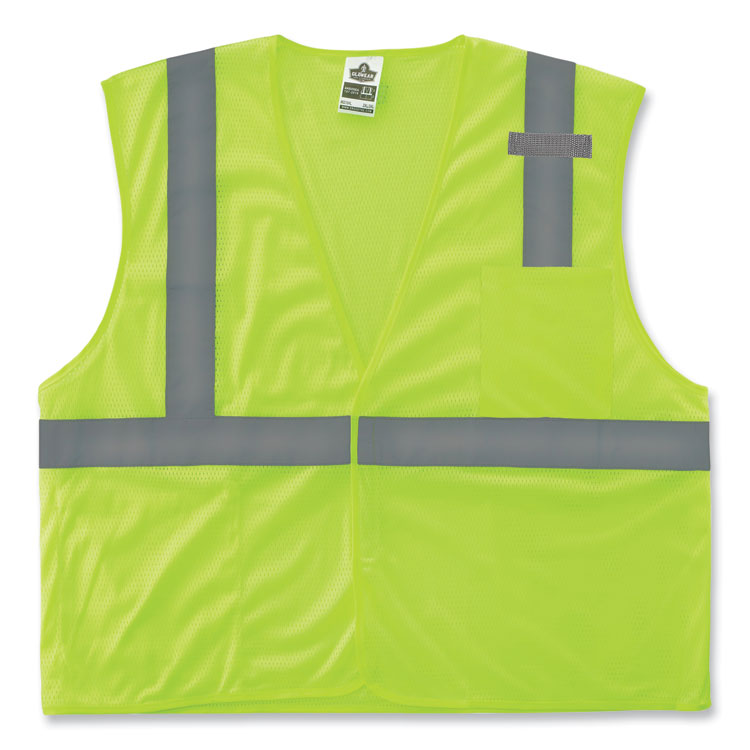 GloWear 8210HL Class 2 Economy Mesh Hook and Loop Vest, Polyester, X-Small, Lime