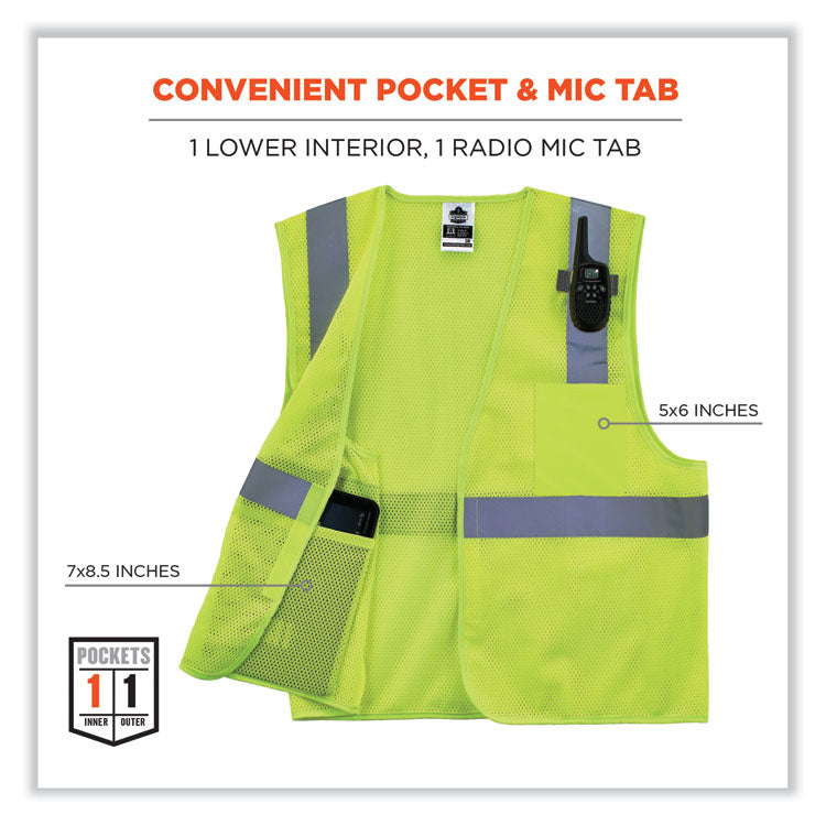 GloWear 8210HL Class 2 Economy Mesh Hook and Loop Vest, Polyester, X-Small, Lime