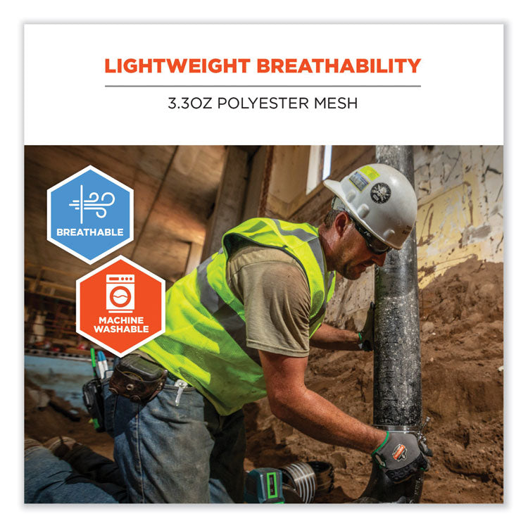 GloWear 8210HL Class 2 Economy Mesh Hook and Loop Vest, Polyester, X-Small, Lime