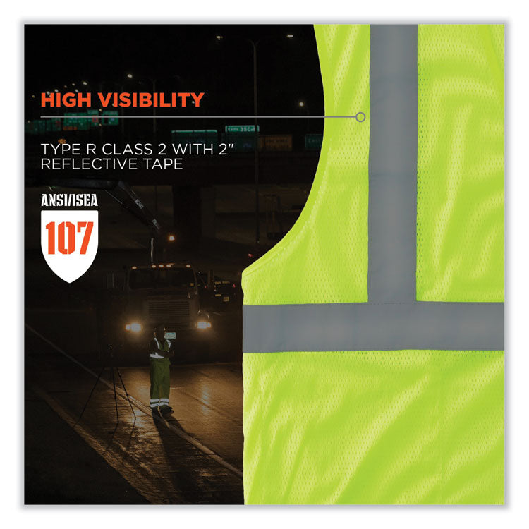 GloWear 8210HL Class 2 Economy Mesh Hook and Loop Vest, Polyester, Small/Medium, Lime