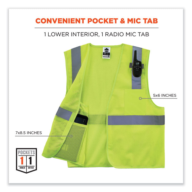 GloWear 8210HL Class 2 Economy Mesh Hook and Loop Vest, Polyester, 2X-Large/3X-Large, Lime