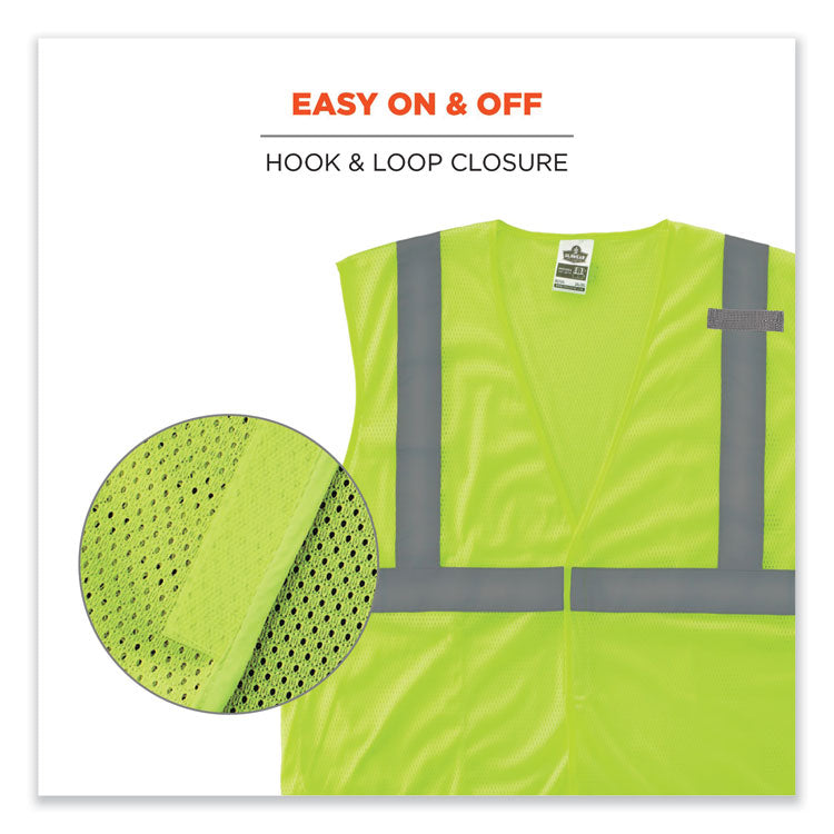 GloWear 8210HL Class 2 Economy Mesh Hook and Loop Vest, Polyester, 2X-Large/3X-Large, Lime