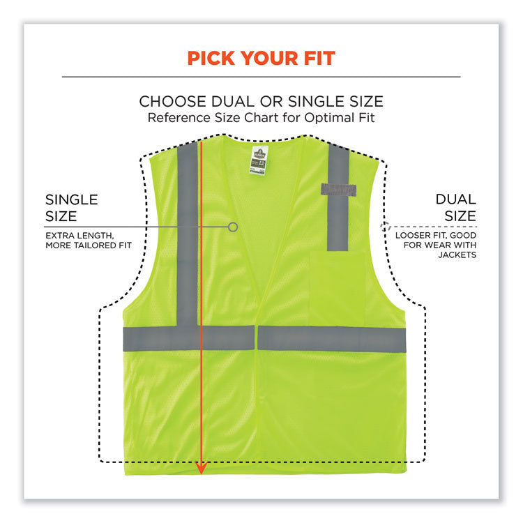 GloWear 8210HL Class 2 Economy Mesh Hook and Loop Vest, Polyester, 2X-Large/3X-Large, Lime