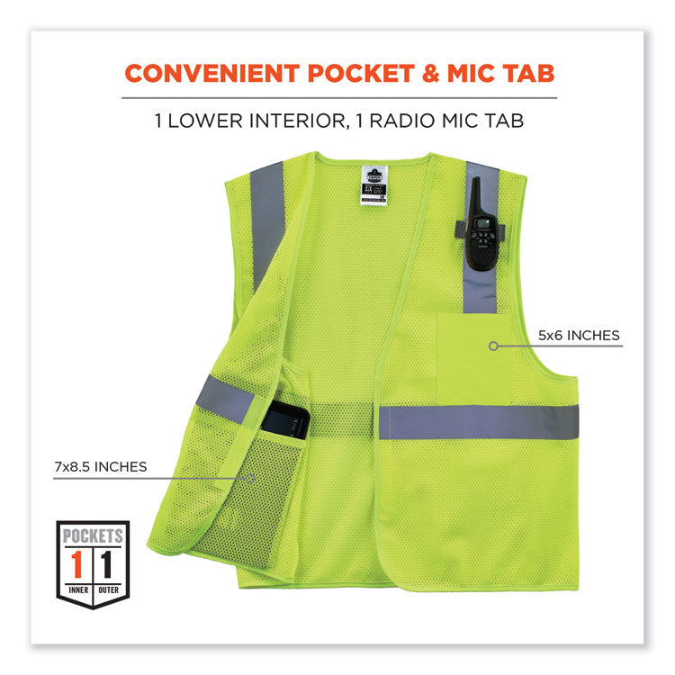GloWear 8210HL Class 2 Economy Mesh Hook and Loop Vest, Polyester, 4X-Large/5X-Large, Lime