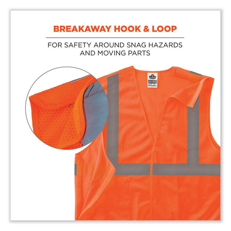 GloWear 8215BA Class 2 Economy Breakaway Mesh Vest, Polyester, X-Small, Orange