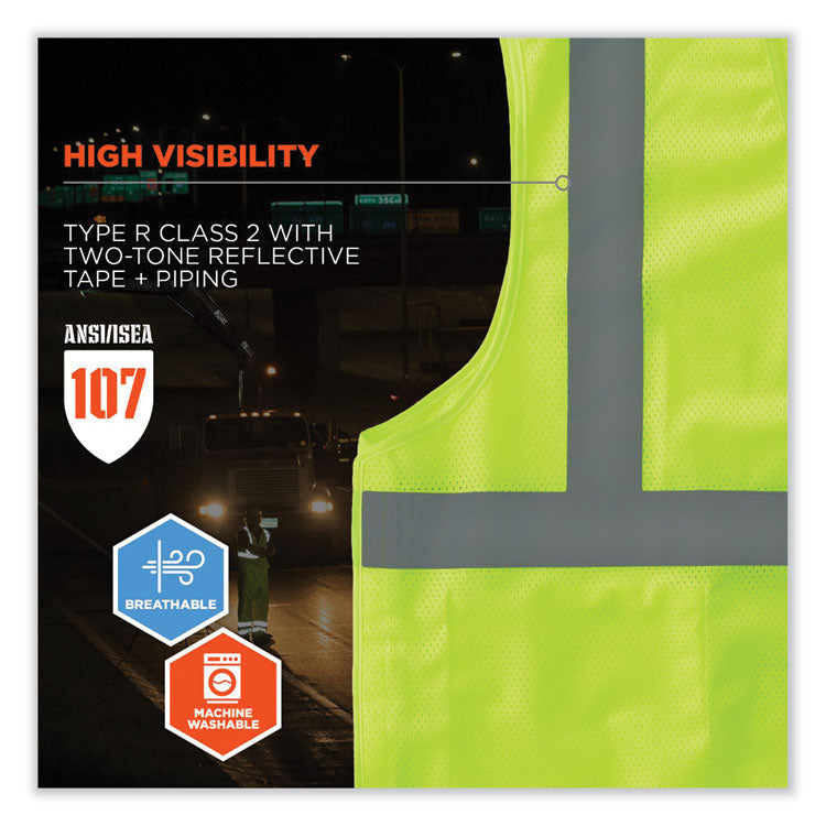 GloWear 8215BA Class 2 Economy Breakaway Mesh Vest, Polyester, X-Small, Lime
