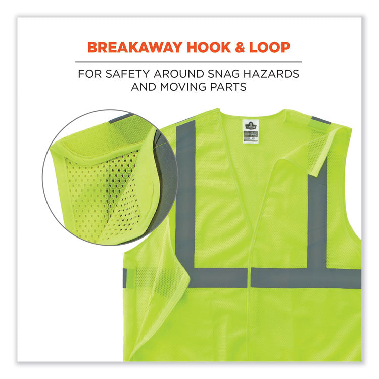 GloWear 8215BA Class 2 Economy Breakaway Mesh Vest, Polyester, X-Small, Lime