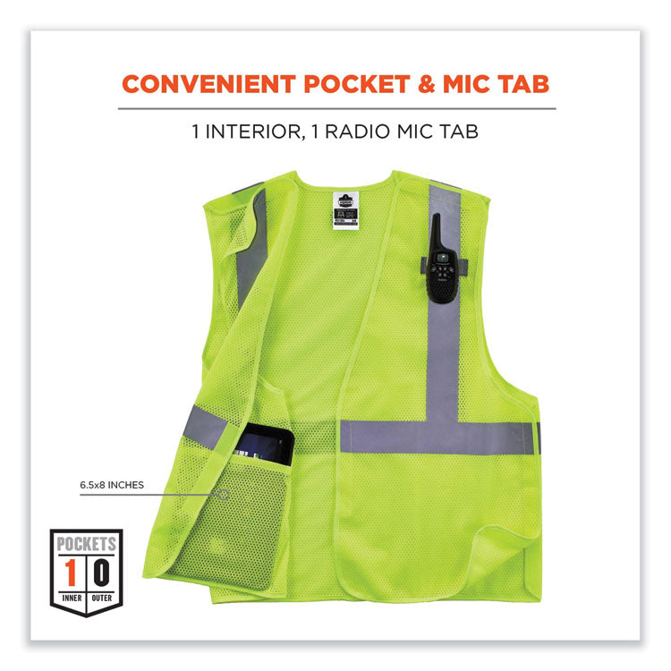 GloWear 8215BA Class 2 Economy Breakaway Mesh Vest, Polyester, X-Small, Lime