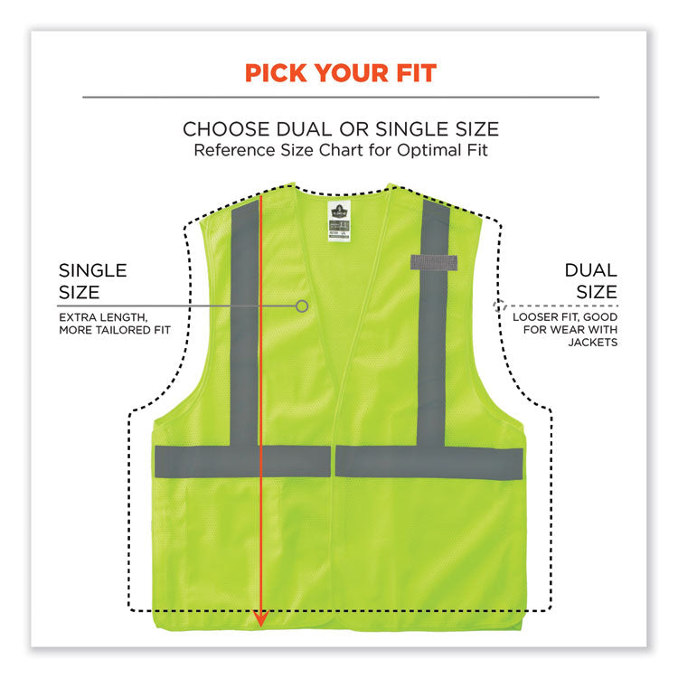 GloWear 8215BA Class 2 Economy Breakaway Mesh Vest, Polyester, X-Small, Lime